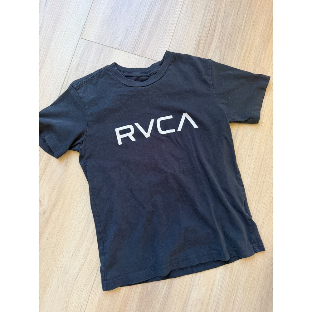 RVCA Boys Black Graphic Logo T-Shirt Short Sleeve Crew Neck Tee Kids